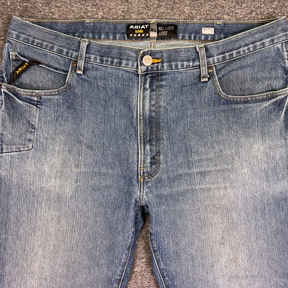 Ariat Rebar M4 Jeans Mens 41x31 Light Wash Cowboy Relaxed Bootcut Workwear Denim